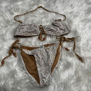 Wild fable white/tan strapless bikini top L bottom M